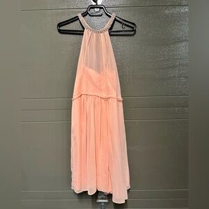 Worn Once! Peach Halter Dress with Embellished Neckline